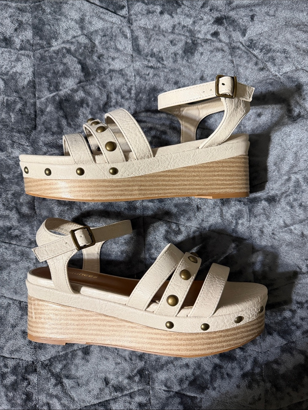 Maurices Cream Platform Studded Ankle-Strap Sandals